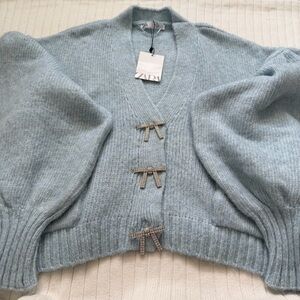 Zara Light Blue Cardigan with Bow Accents
